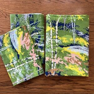 Vintage Burlington Sheet Set Twin Flat & 2 Pillowcases Birch Trees Mod Landscape